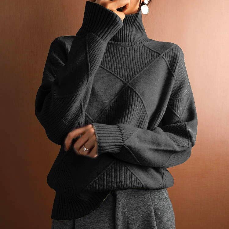 Checked Turtleneck Knit Sweater