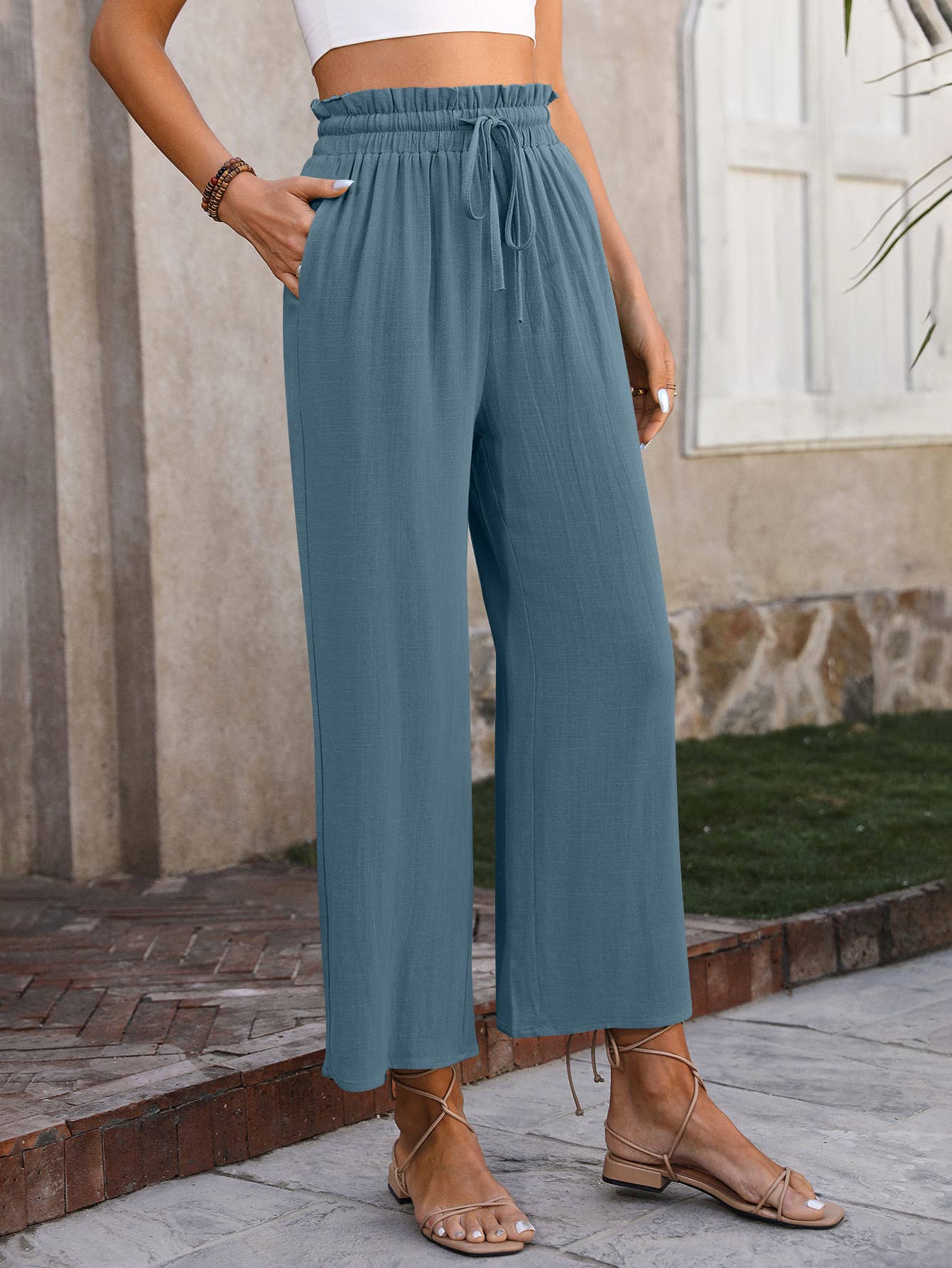 Drawstring palazzo pants : 3 colors