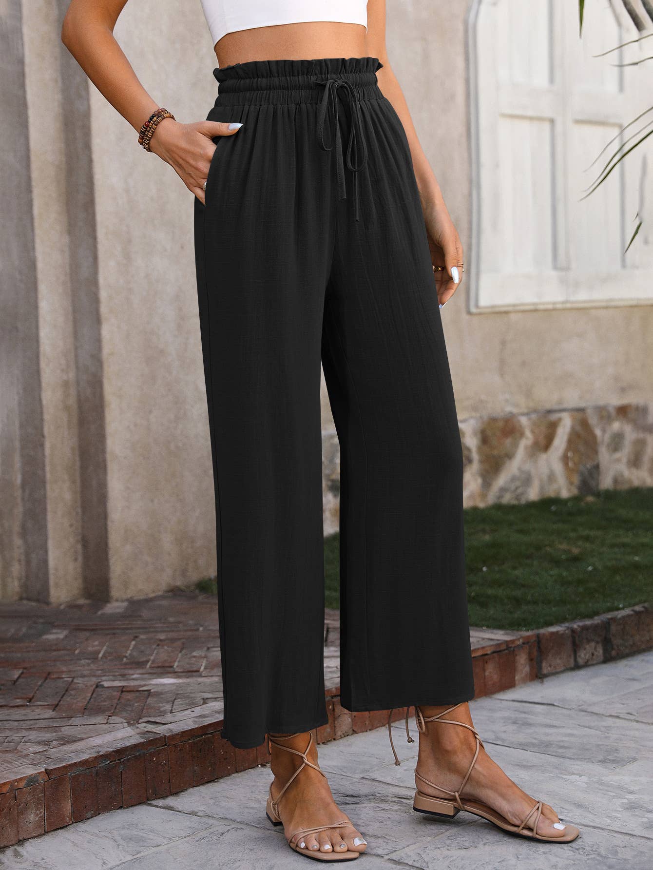 Drawstring palazzo pants : 3 colors