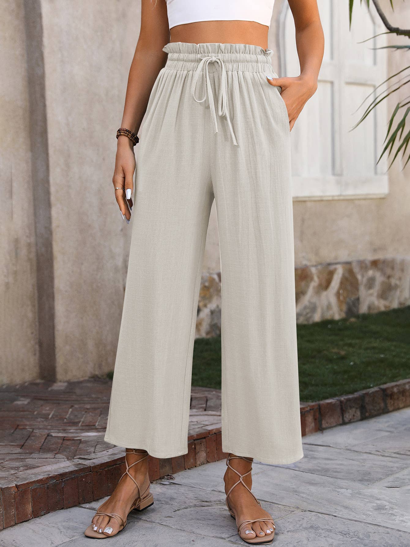 Drawstring palazzo pants : 3 colors