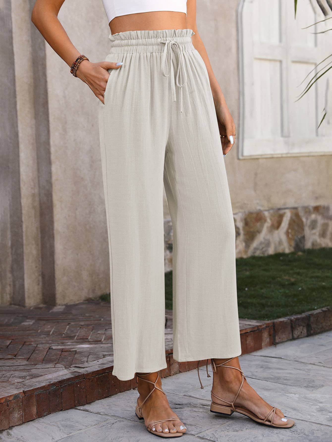 Drawstring palazzo pants : 3 colors