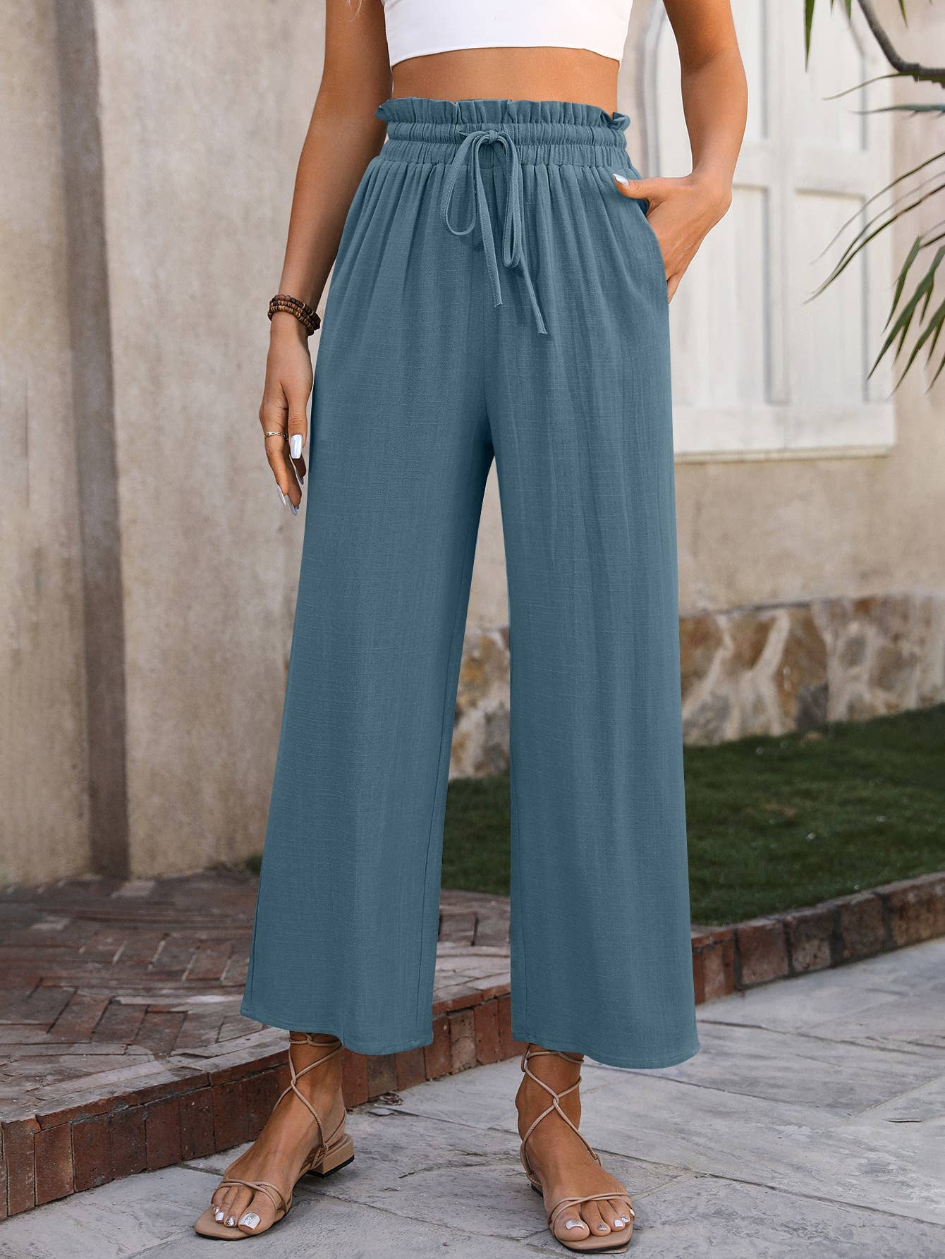 Drawstring palazzo pants : 3 colors