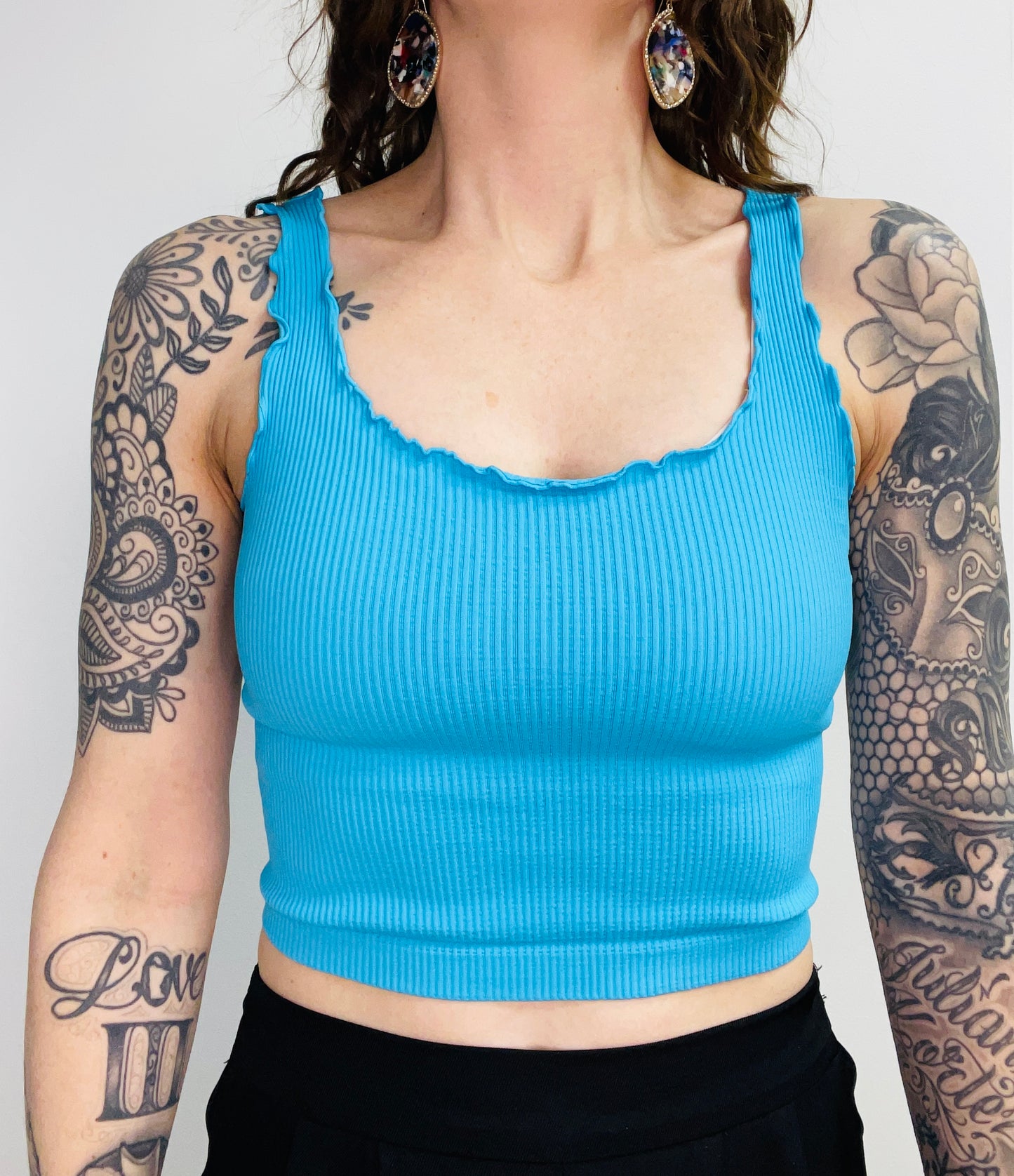 Lettuce Edge Crop Top : Vivid Blue