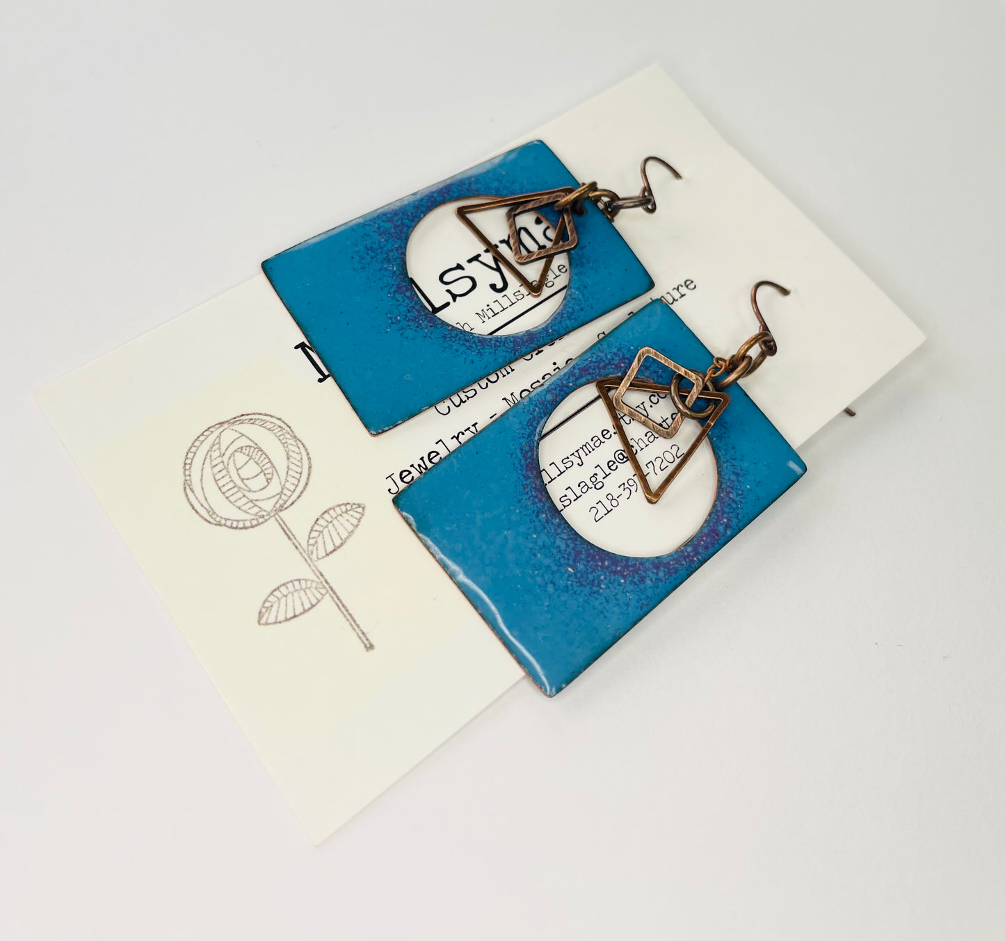 Blue rectangle earring by Millsymae
