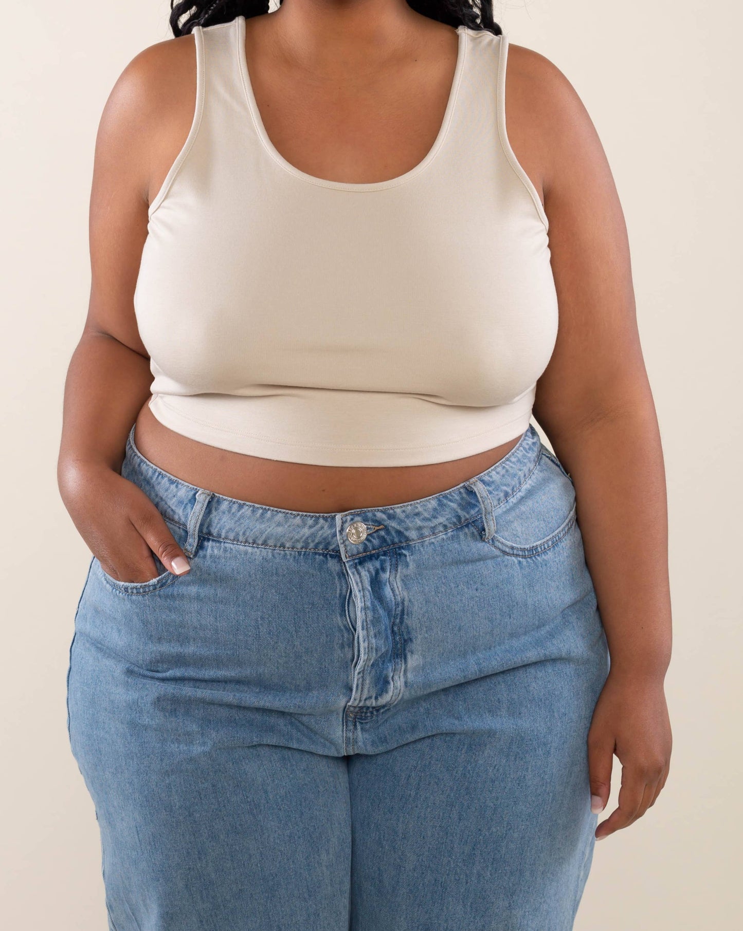 Scoop Neck Sleeveless Top: Stone | Plus Size