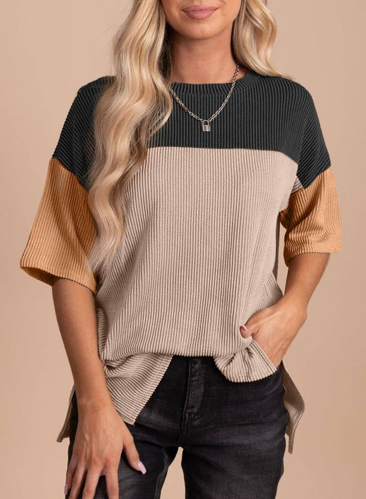 Crewneck Wavy Jacquard Colour-Block T-Shirt